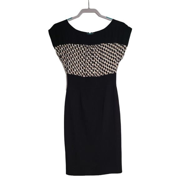 WHBM Womens Size 0 Sleeveless Sheath Dress Black Beige Silk Blend Colorblock - Picture 1 of 7